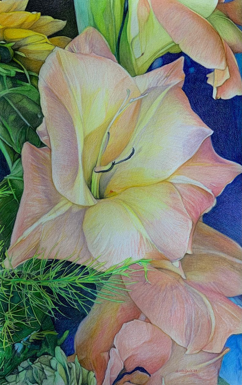 Bursting Blooms 1, 2024 (lápis sobre papel) de Darrell Windjack