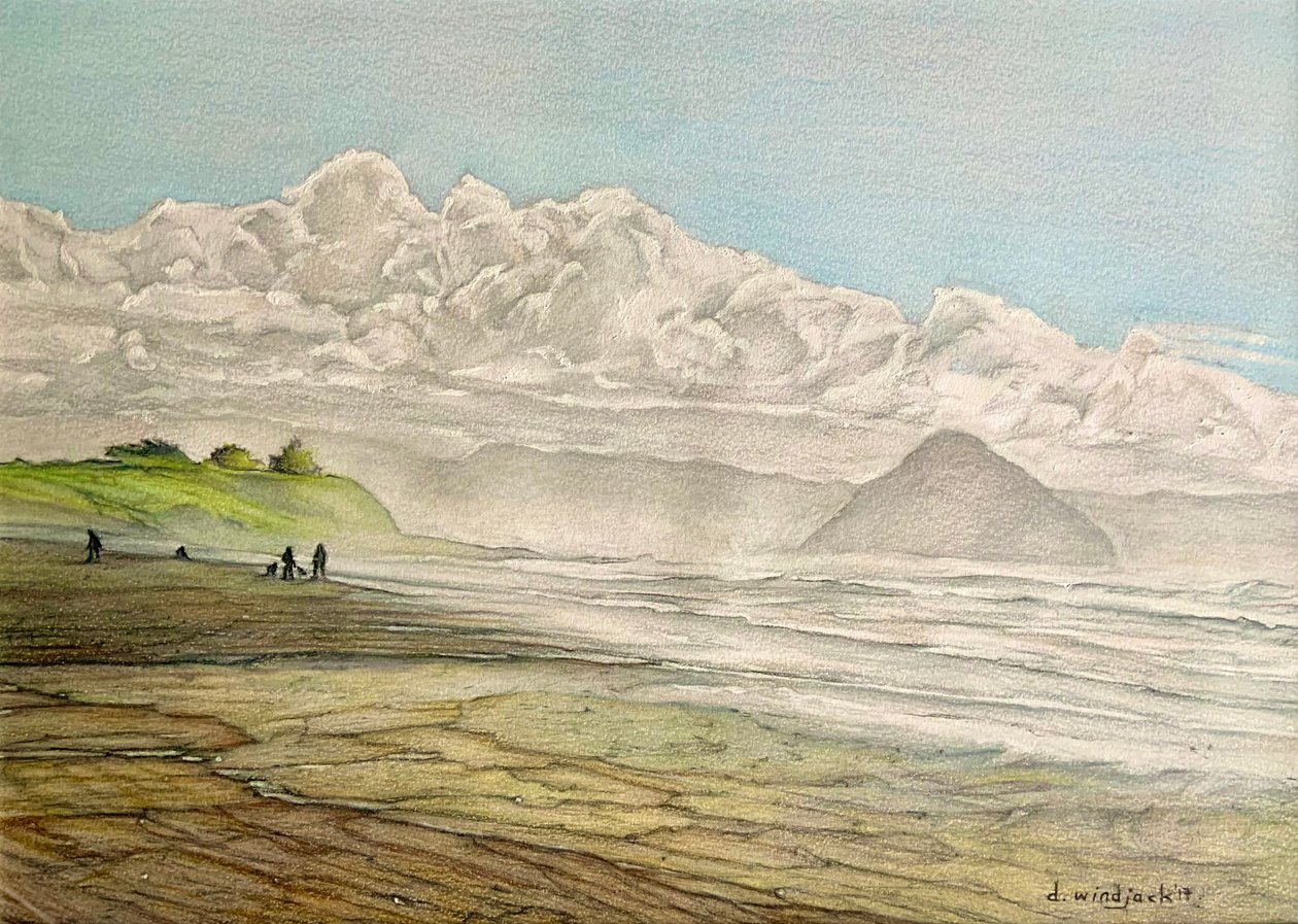 California Coastline, 2017 (lápis, tinta e acrílico sobre papel) de Darrell Windjack