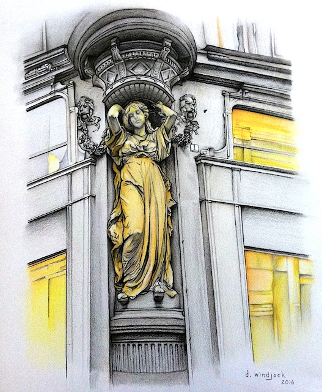 Gracious Burden, 2016 (lápis, tinta sobre papel) de Darrell Windjack