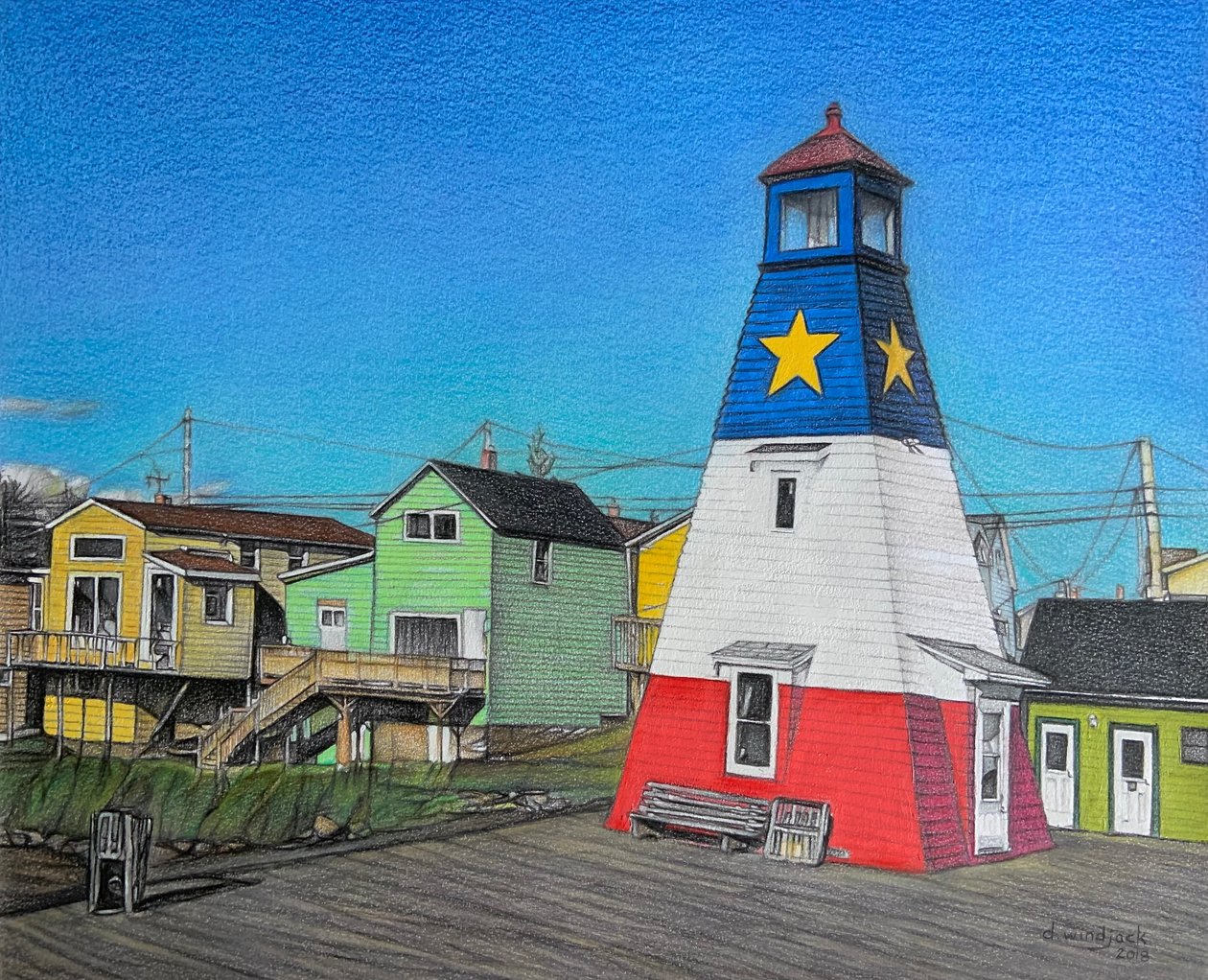 Cais do Farol, 2018 (lápis sobre papel) de Darrell Windjack