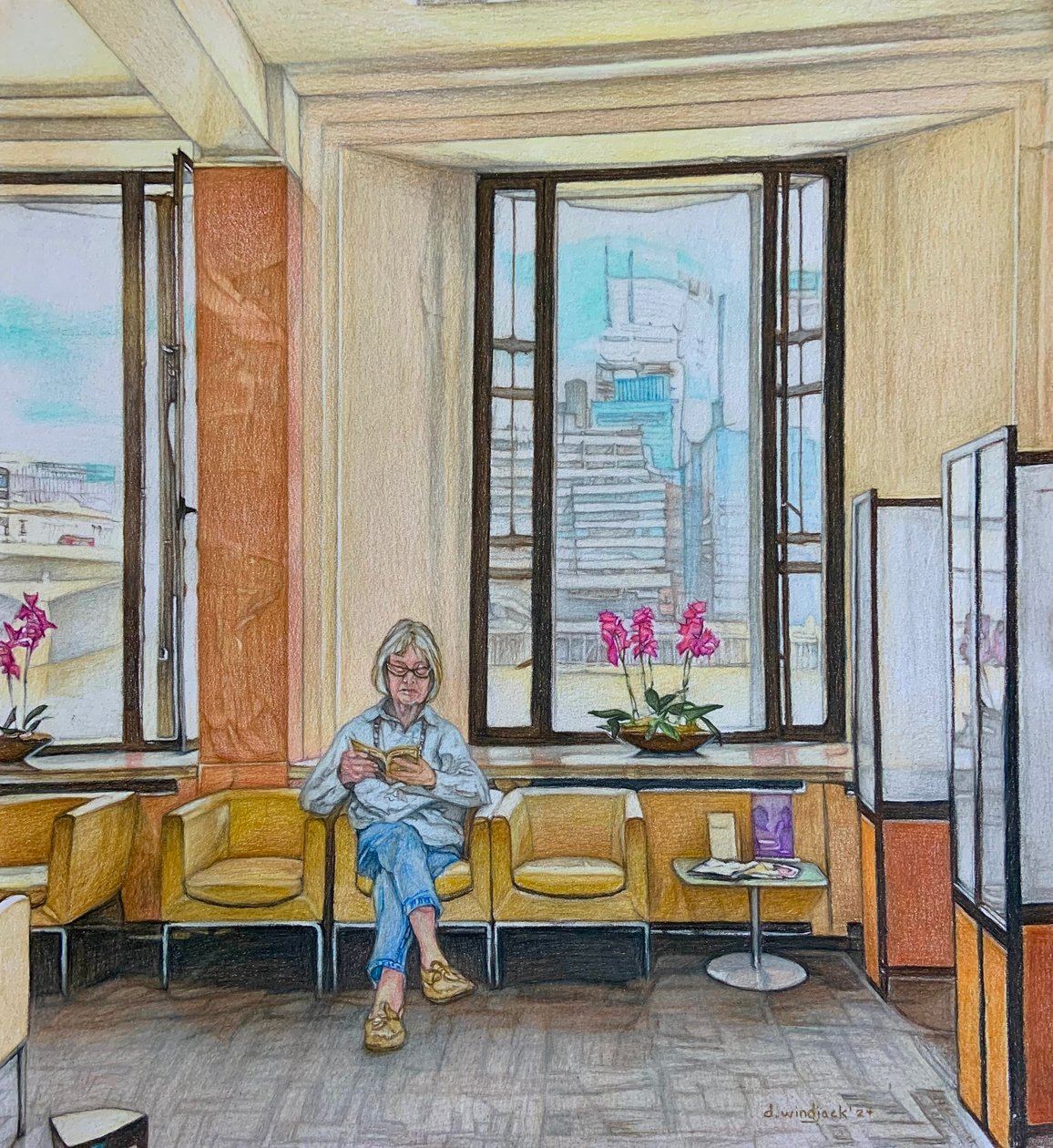 A sala de espera, 2024 (lápis sobre papel) de Darrell Windjack