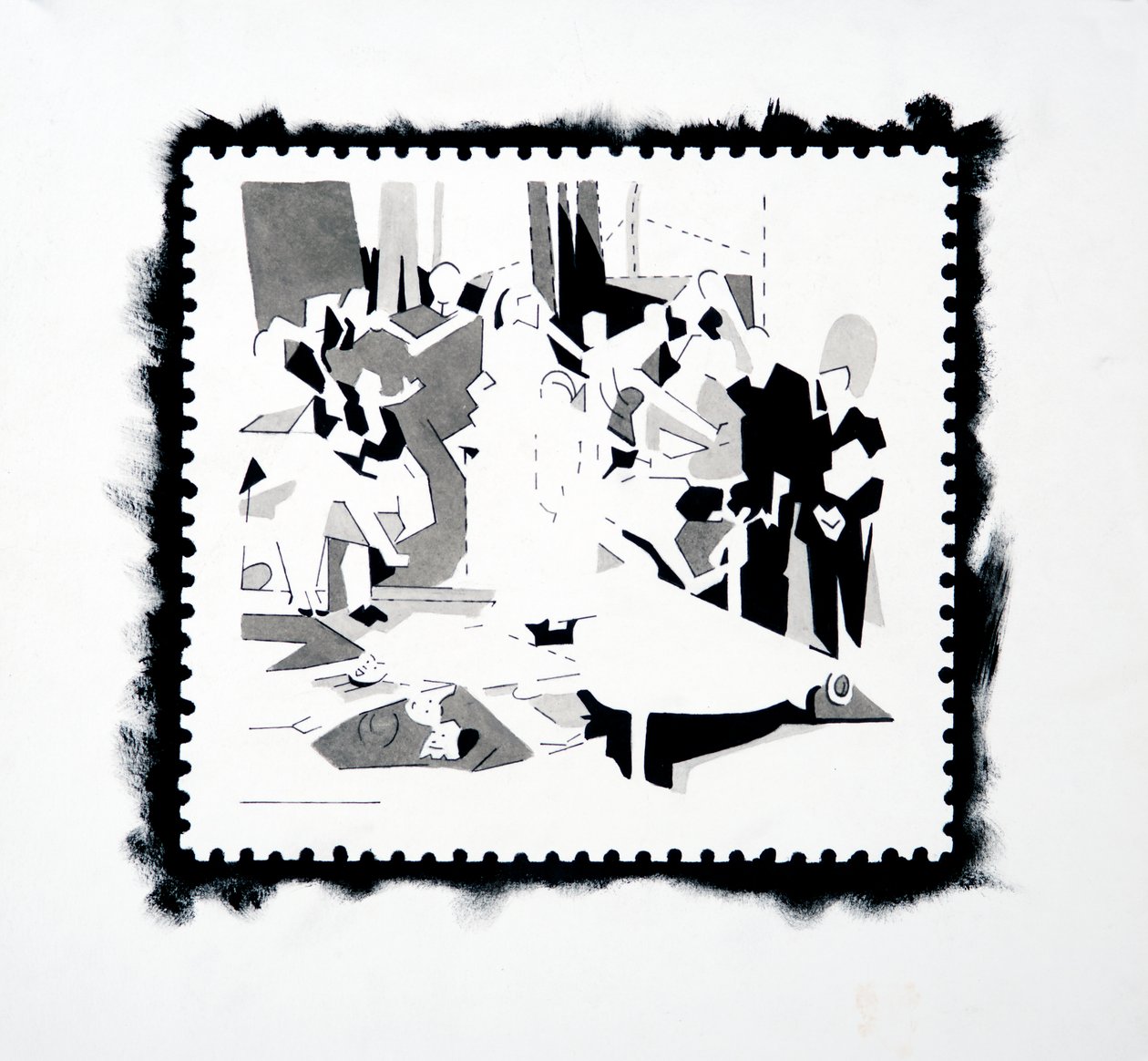 Festa da Panela (estudo de carimbo), 2019 (tinta sobre papel) de Darren Coffield