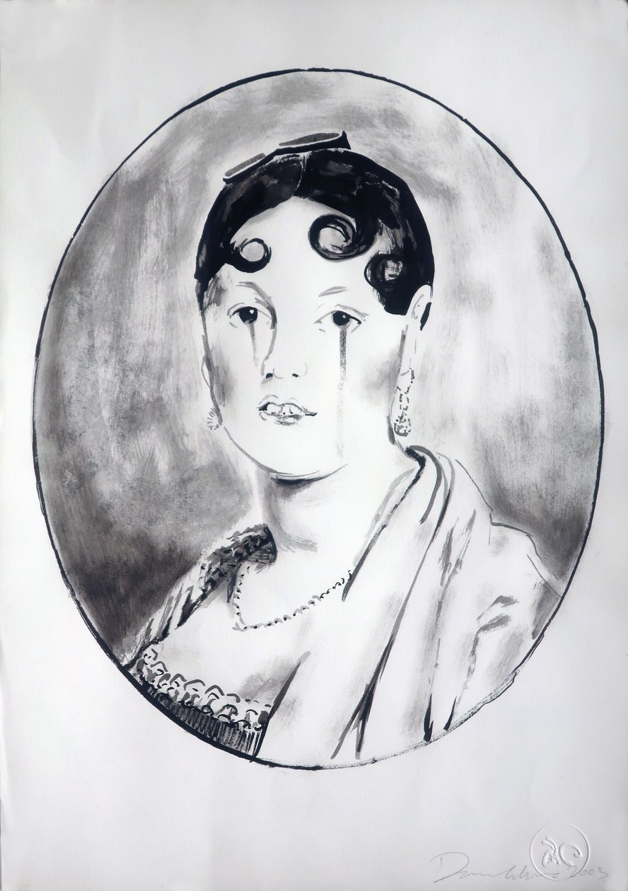 Rapariga Ingre 3, 2003 (tinta sobre papel) de Darren Coffield