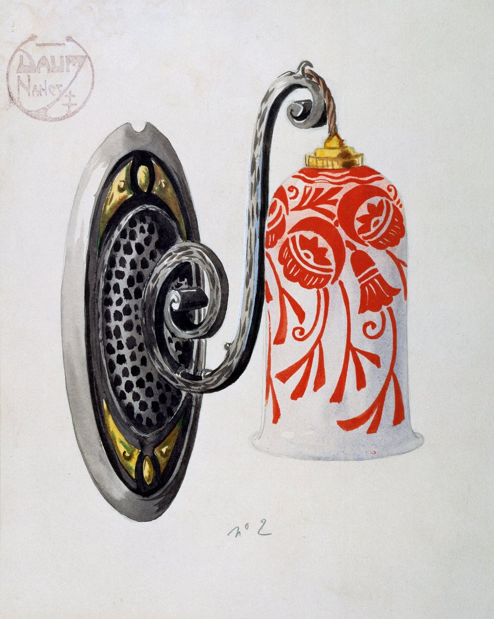 Modelo de uma luz de parede número 2 Art Nouveau da Daum Brothers fabricada em Nancy, gouache, França, século XX. de Daum Freres