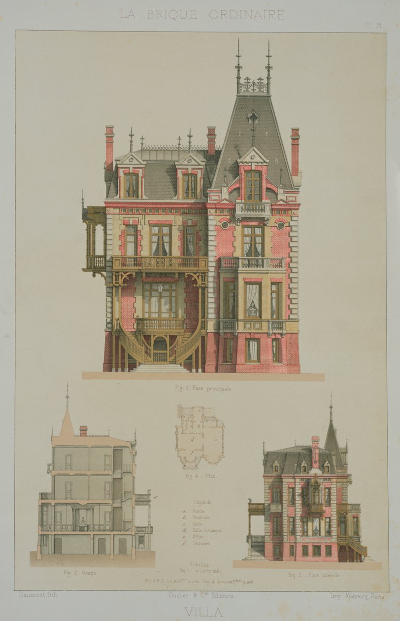 Projeto para uma vila de tijolos em Trouville, ilustração de &39;The Ordinary Brick&39; por J. Lacroux, Edições Ducher, 1878 de Daumont