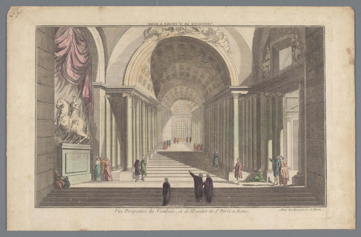 Vista do vestíbulo e escadaria de São Pedro em Roma Vestibule de St. Pierre a Rome / Vue Perspective du Vestibule, et de l