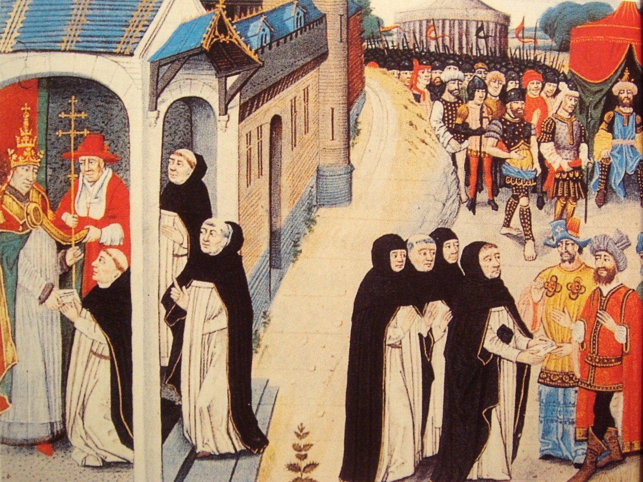 Ascelin da Lombardia recebendo uma carta de Inocêncio IV e remetendo-a ao general mongol Baiju. de David Aubert
