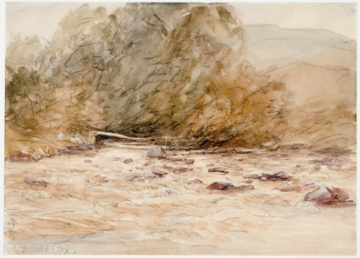 Um córrego montanhoso (carvão e aguarela sobre papel (colado sobre papel)) de David Cox