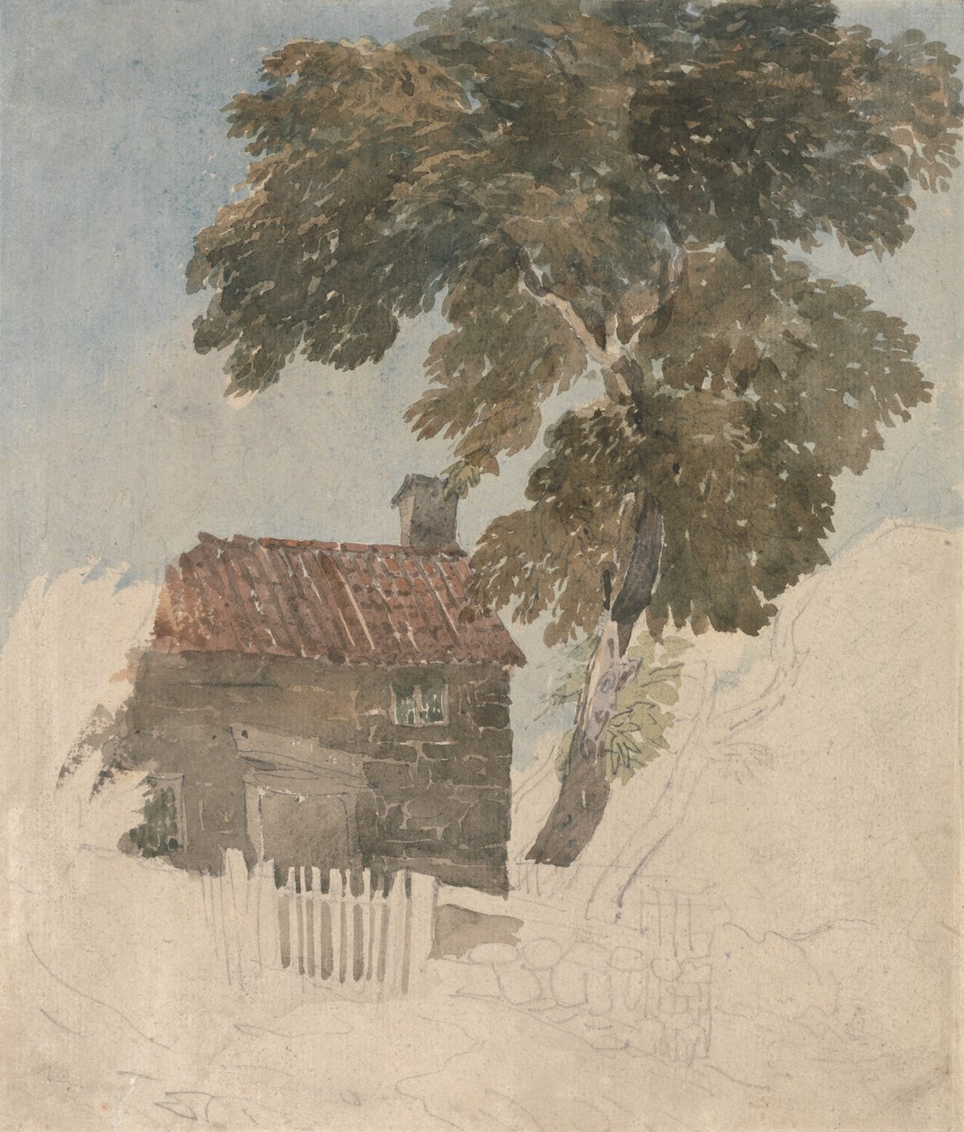 Cottage e árvores de David Cox