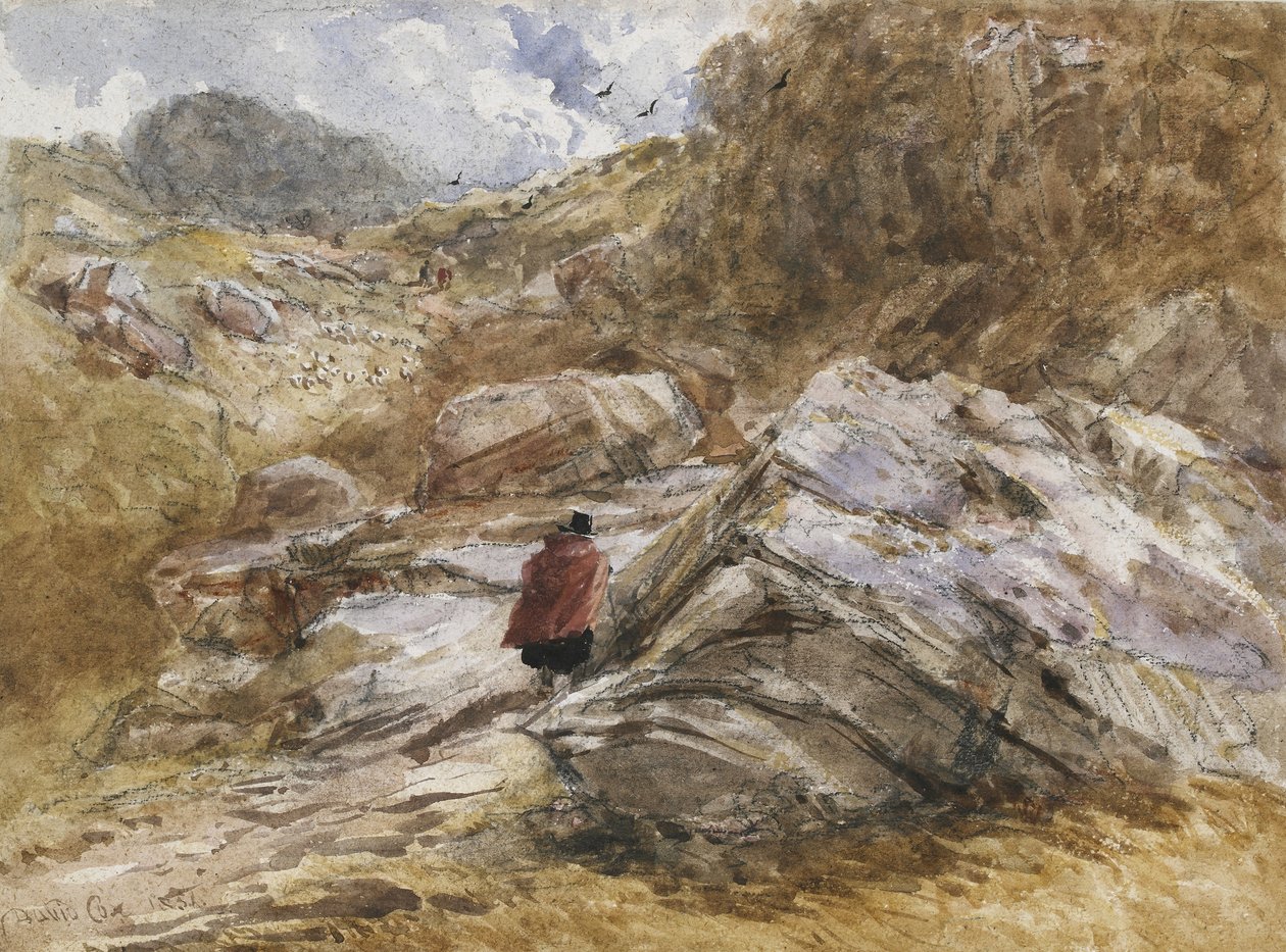 Mountain Pass em Bettws-y-Coed, 1851 (aquarela sobre giz preto) de David Cox