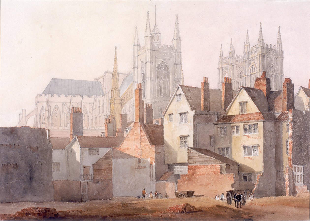 Old Westminster, 1811 (lápis e wc em papel de palha) de David Cox