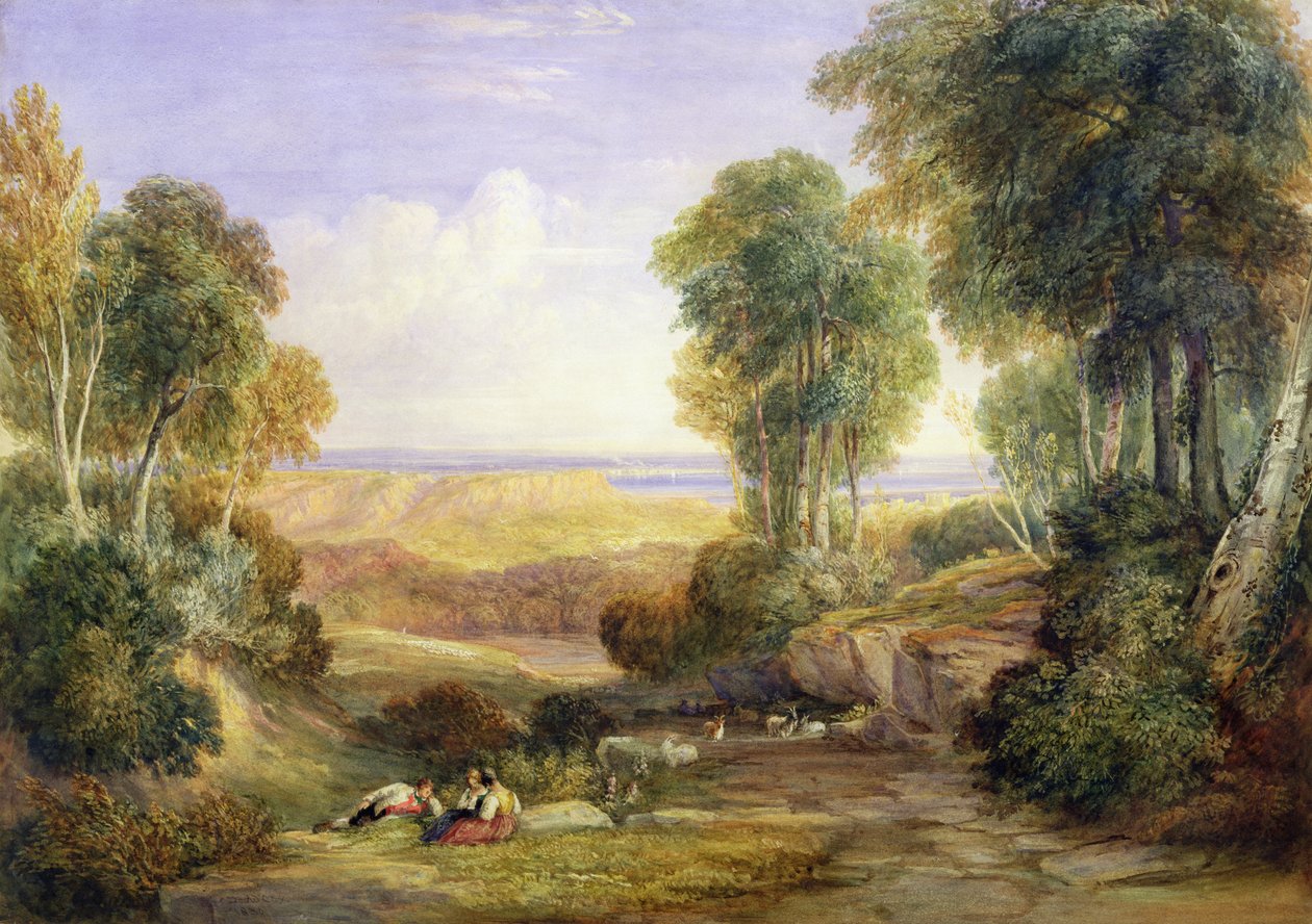 A junção do Severn e do Wye com Chepstow na distância, 1830 de David Cox