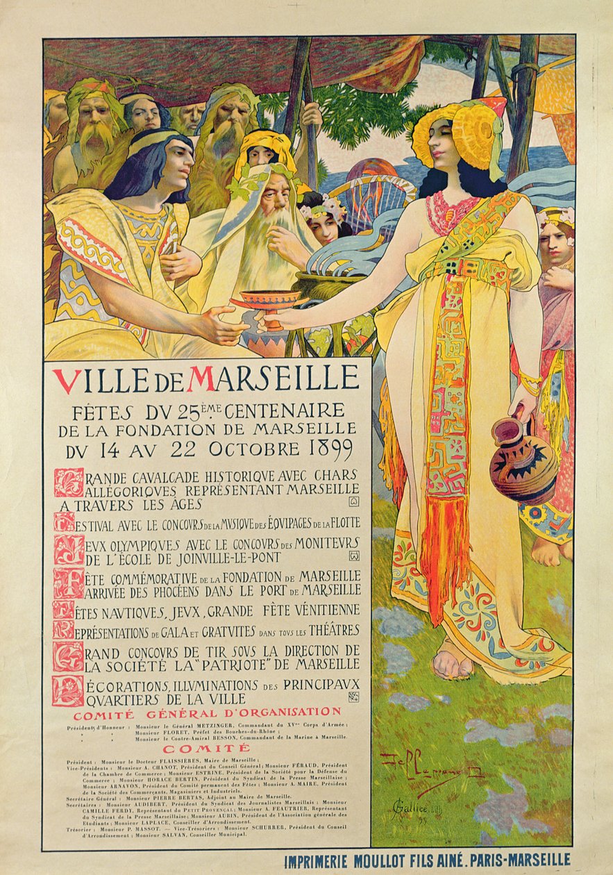 Cartaz criado para a comemoração da fundação de Marselha, gravado por A. Gallice, 1899 de David Dellepiane
