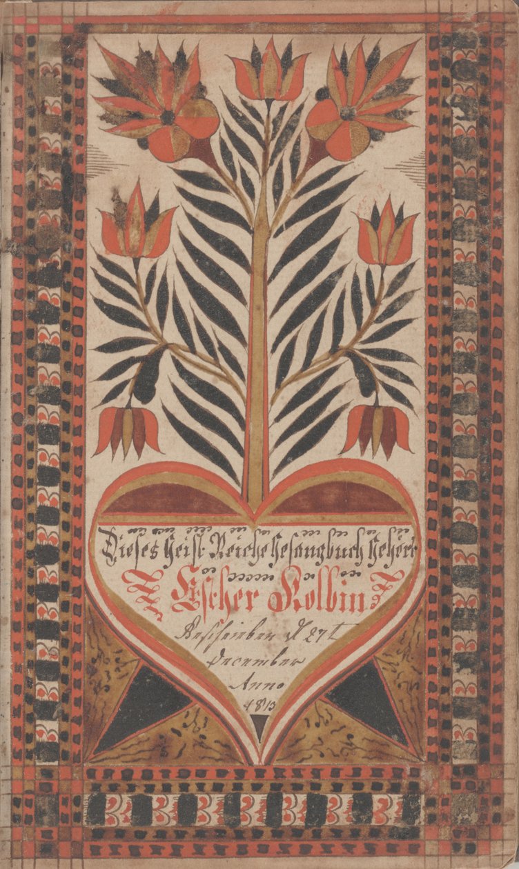 Bookplate para Esther Kolb, 27 de dezembro de 1813 (tinta e cor no papel) de David Kulp