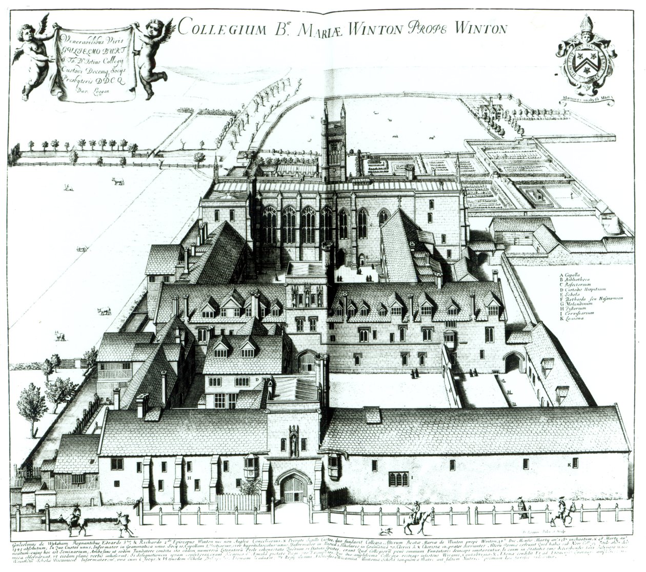 Winchester College, de uma coleção de ilustrações topográficas "Oxonia Illustrata", publicada em 1675 de David Loggan
