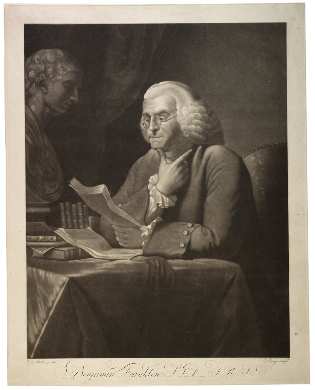 Benjamin Franklin LLD - FRS, gravado por Edward Savage (1761-1817), c.1800 (mezzotint) de David Martin