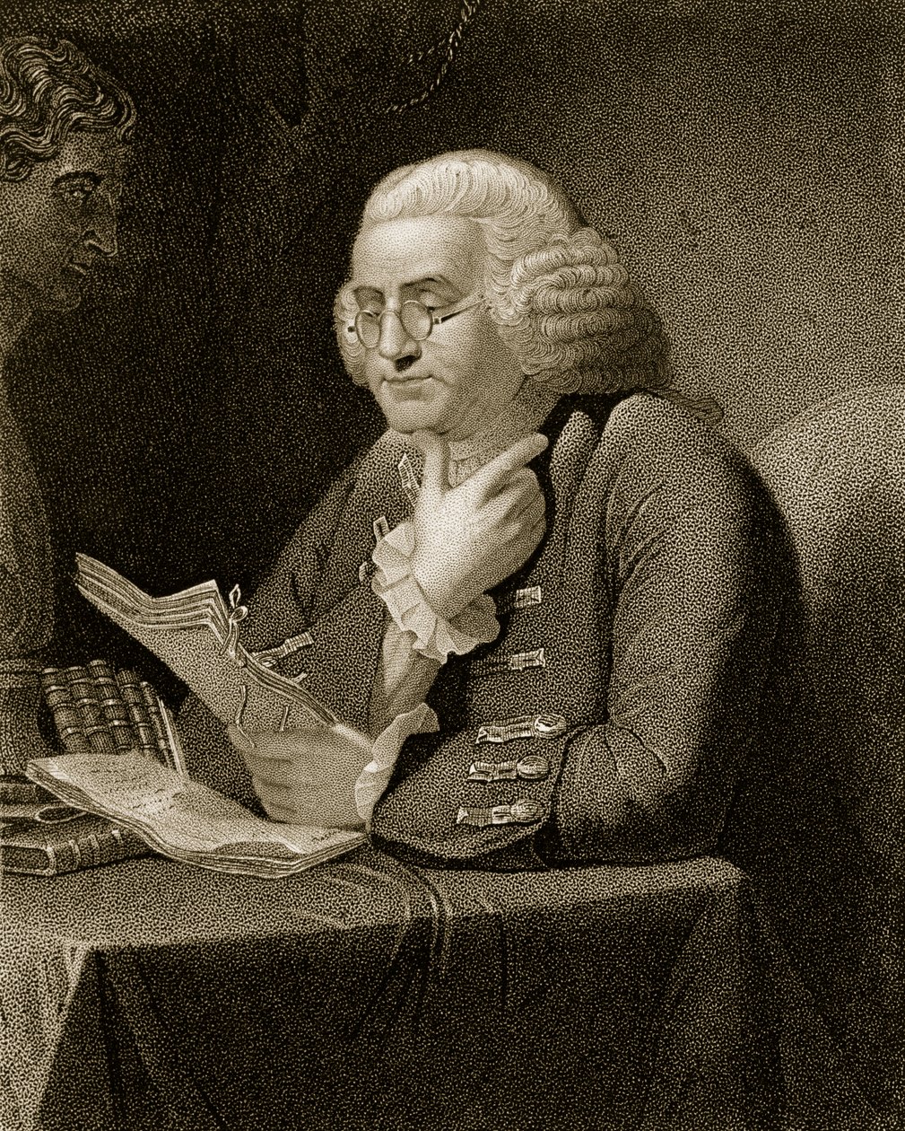 Retrato de Benjamin Franklin, gravado por Thomas B. Welch (1814-74) de David Martin