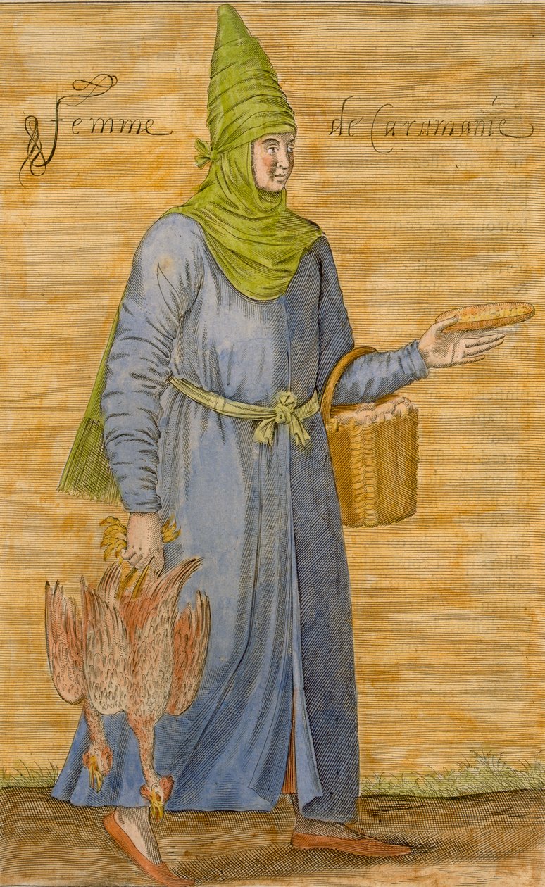 Karamanid mulher colorida gravura de David Nicolai