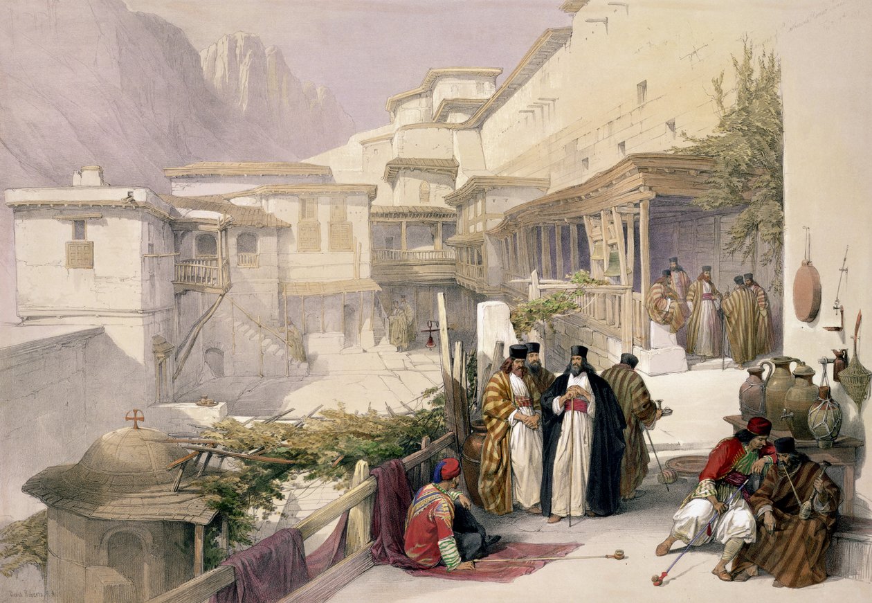 Convento de Santa Catarina, Monte Sinai, 17 de fevereiro de 1839, placa 120 do volume III da Terra Santa, gravada por Louis Haghe (1806-85) pub. 1849 de David Roberts