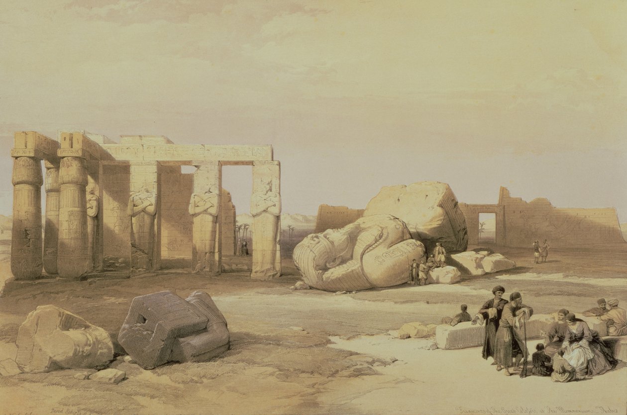 Fragmentos do Grande Colosso, no Memnonium, Tebas, 1937 aC de David Roberts