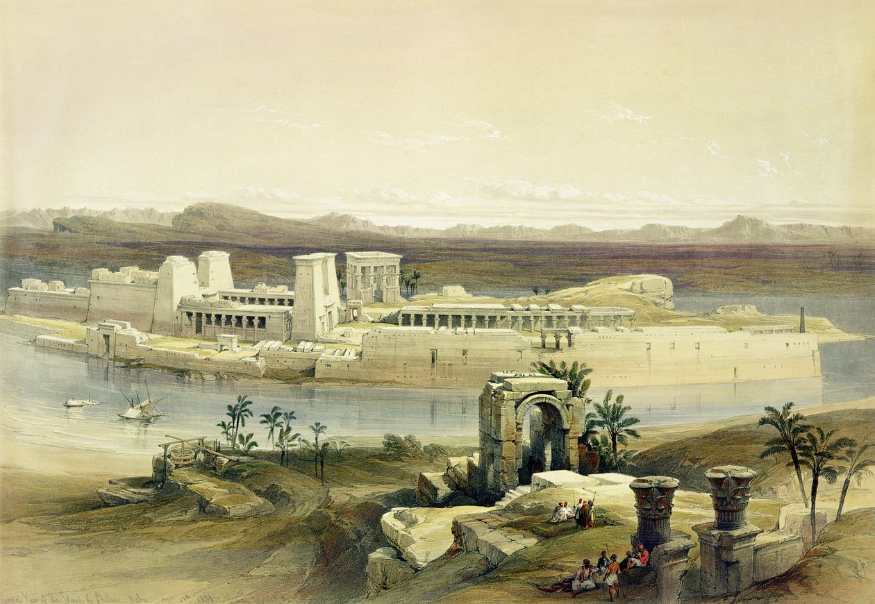 Vista Geral da Ilha de Philae, Núbia, do Egito e da Núbia, Vol.1 de David Roberts