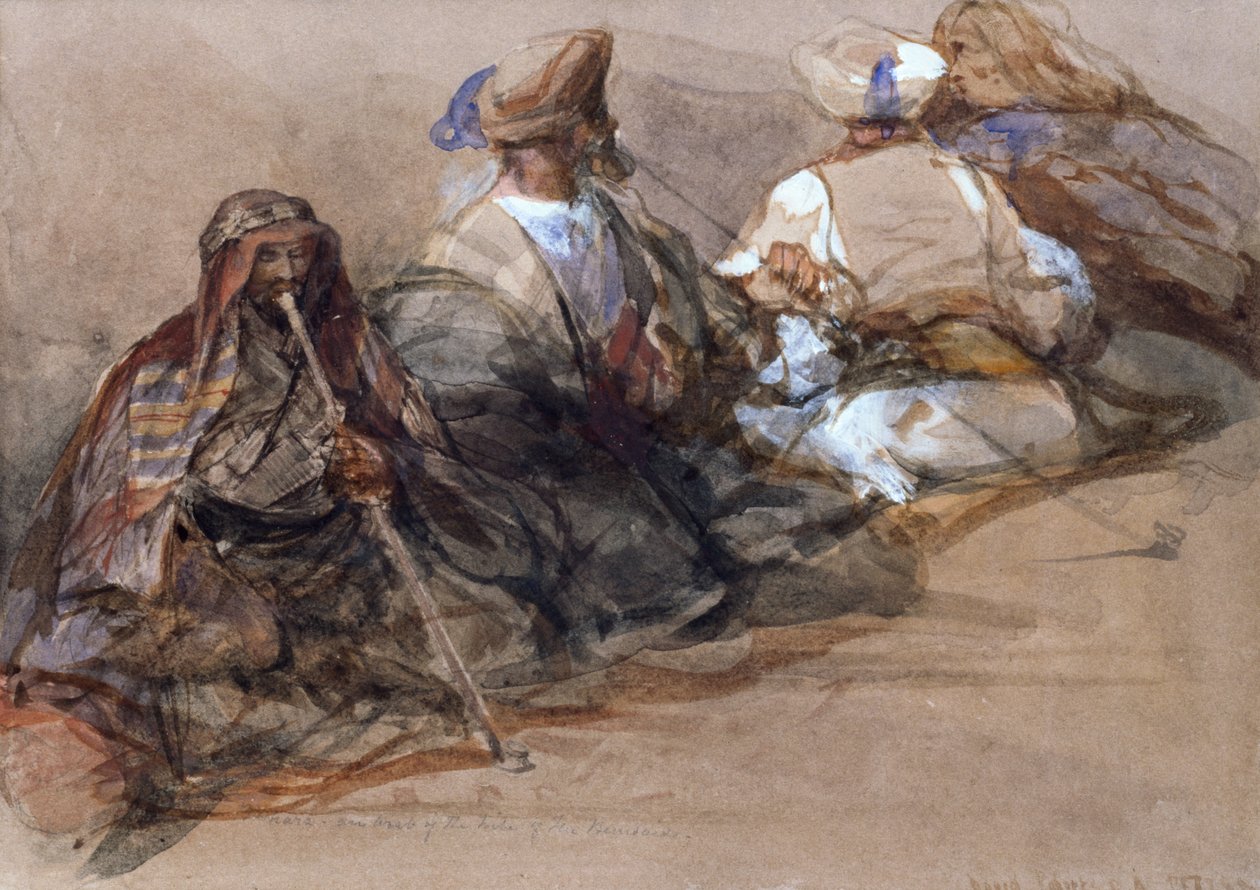 Grupo de figuras árabes, dois fumando um cubuk de David Roberts