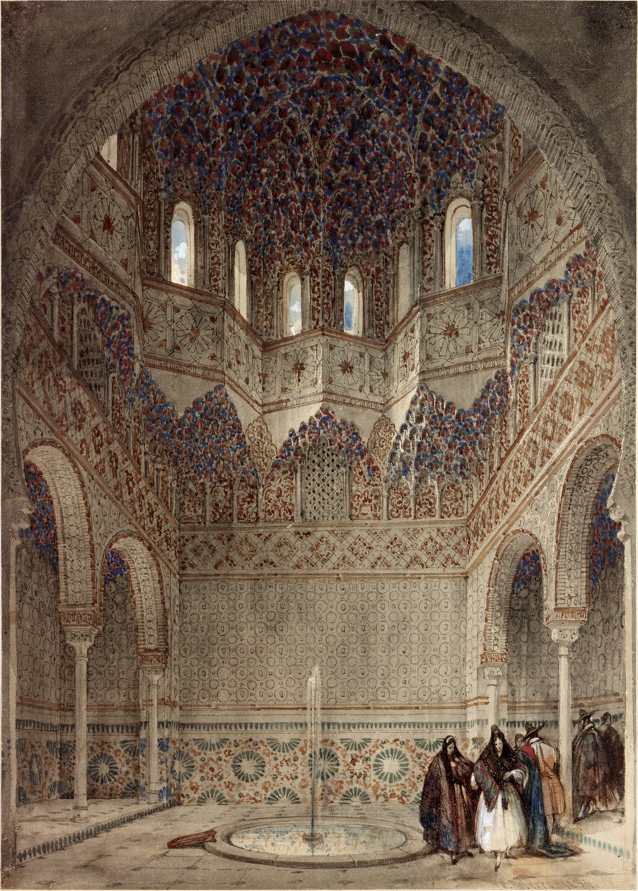 No Palácio de Alhambra, Granada (bc, lápis e wc em papel de palha) de David Roberts