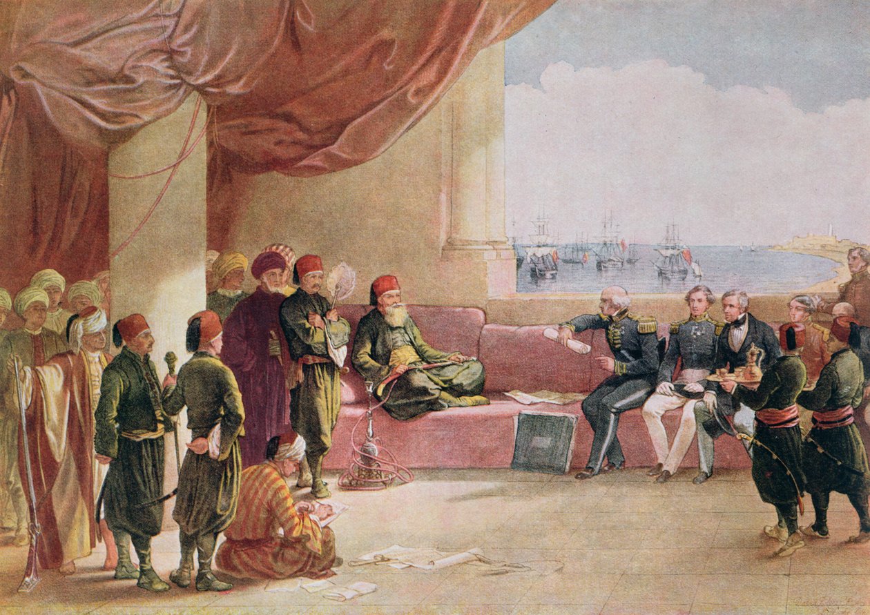 Mohamed Ali recebendo enviados da Grã-Bretanha em seu palácio em Alexandria em 12 de maio de 1839, 1849 de David Roberts