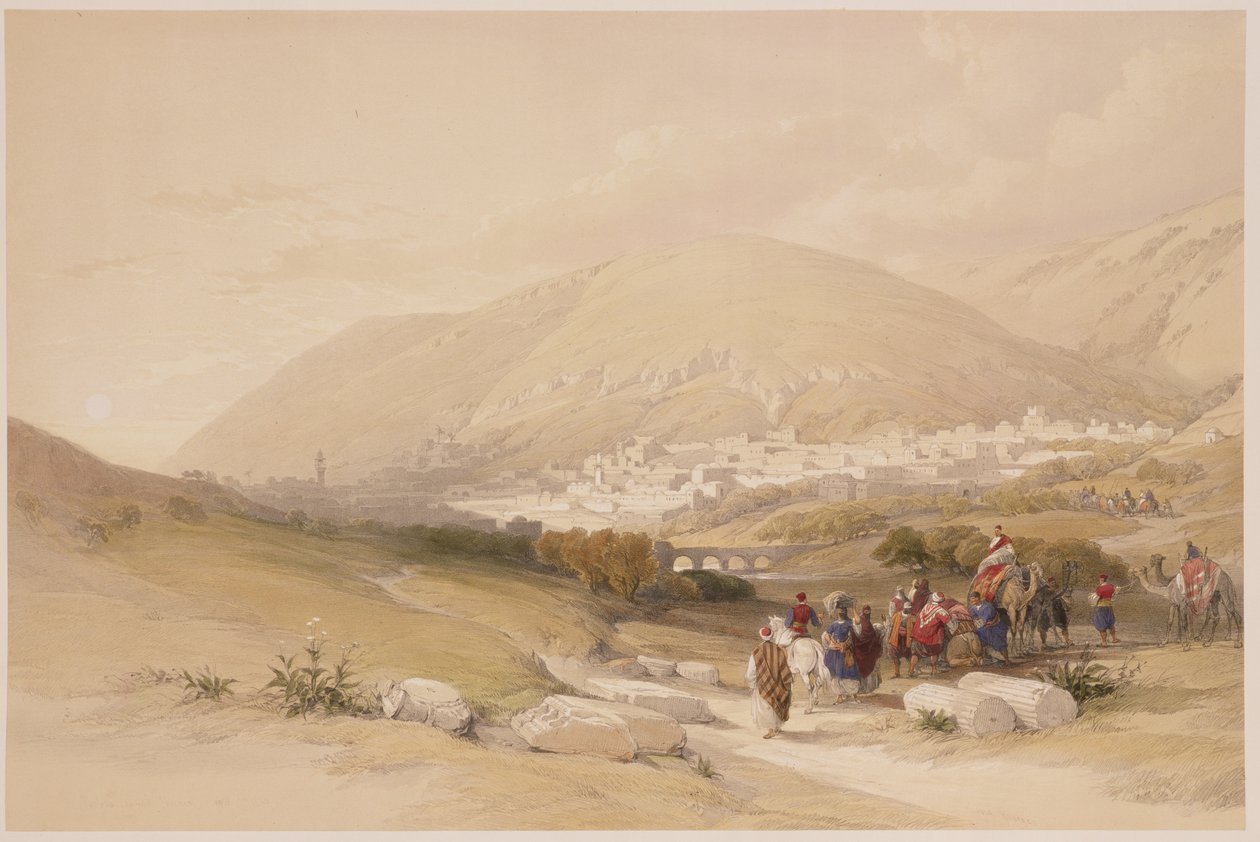 Nablous, antiga Shechem, 17 de abril de 1839, placa 42 do Volume I de &39;The Holy Land&39;, gravada por Louis Haghe (1806-85) pub. 1842 de David Roberts