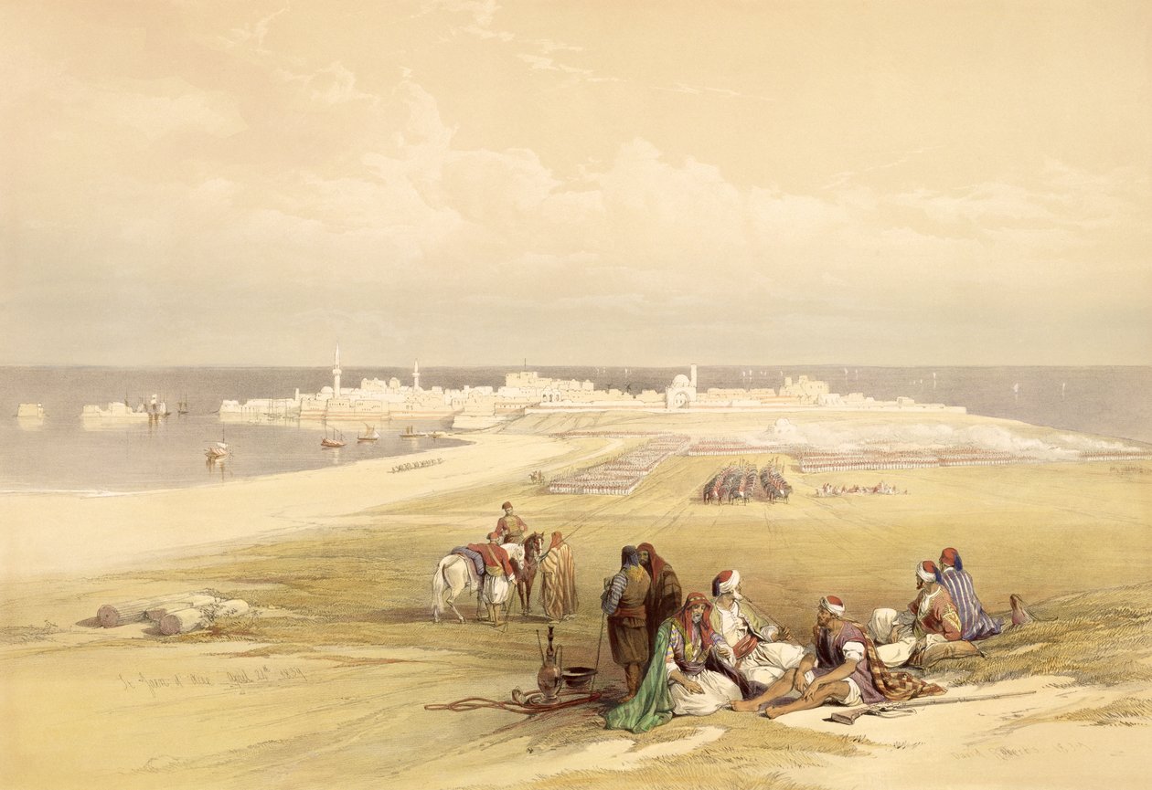 St. Jean d&39;Acre, 24 de abril de 1839, placa 65 do Volume II da "Terra Santa", gravada por Louis Haghe (1806-85) pub. 1843 de David Roberts
