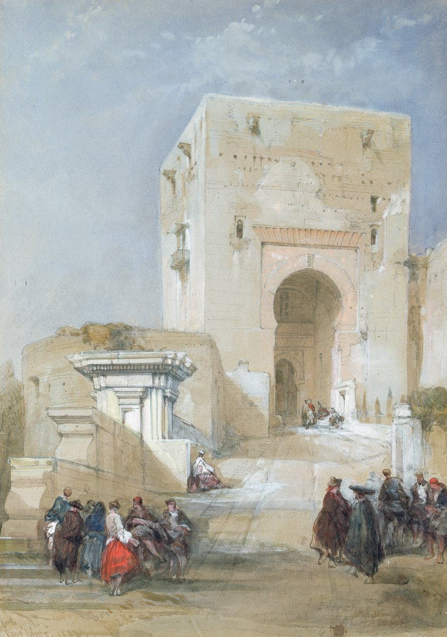 O Portão da Justiça, Entrada da Alhambra, 1833 (lápis, guache e wc) de David Roberts