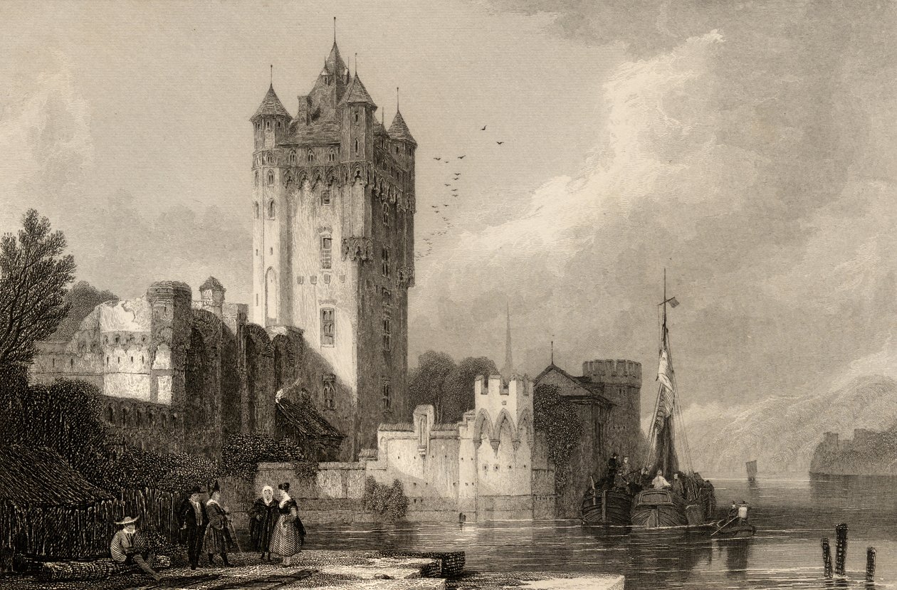 As torres góticas de Ellfield, gravadas por EI Roberts, ilustração de "Os peregrinos do Reno", publicada em 1840 de David Roberts