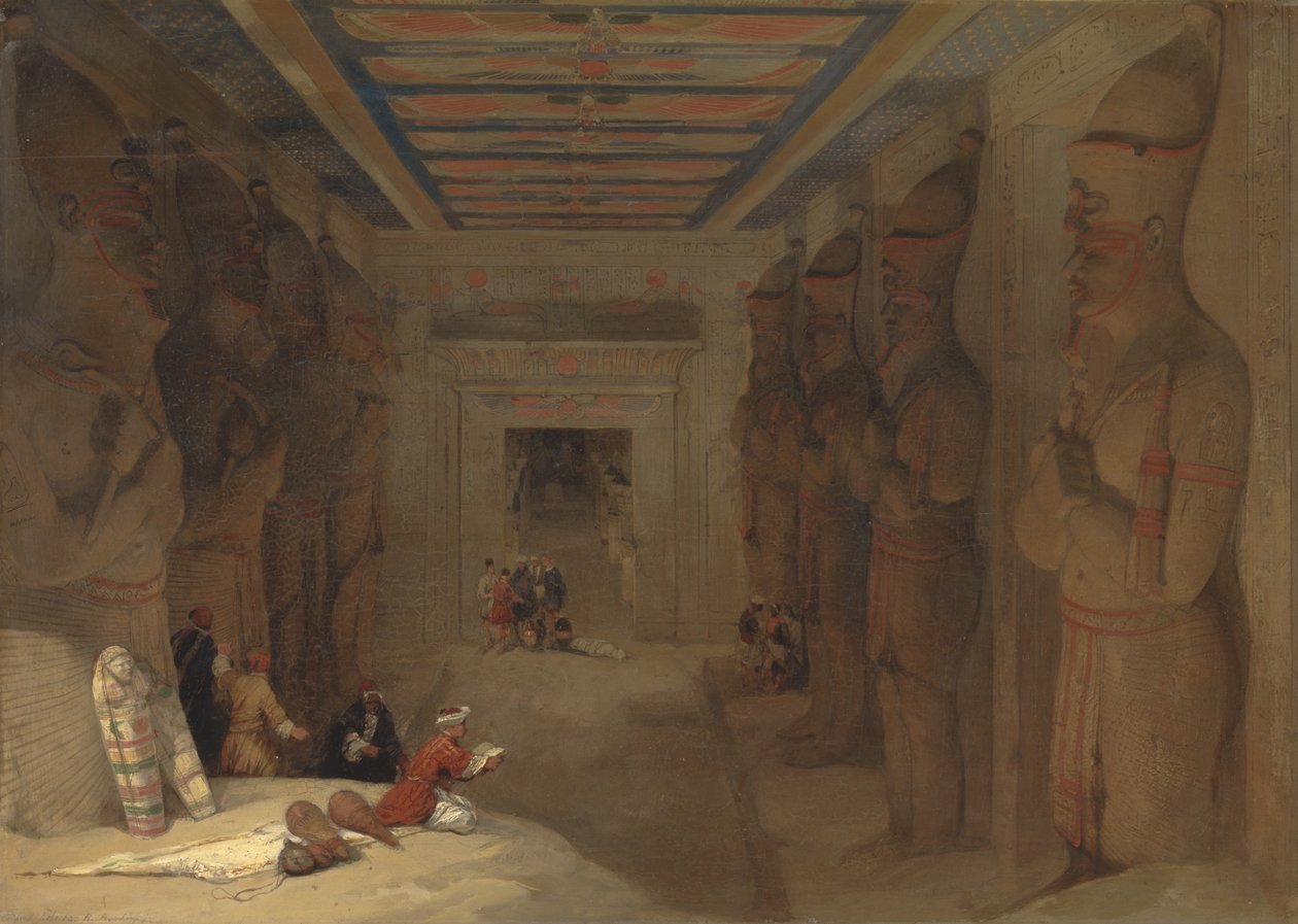 O Salão Hipostilo do Grande Templo em Abu Simbel, Egito de David Roberts
