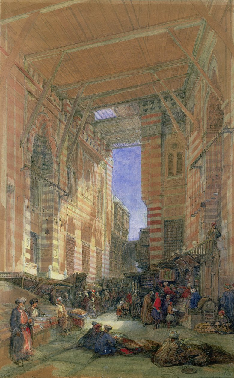 Bazar do Mercer de Seda de El-Ghooreeyeh, Cairo de David Roberts