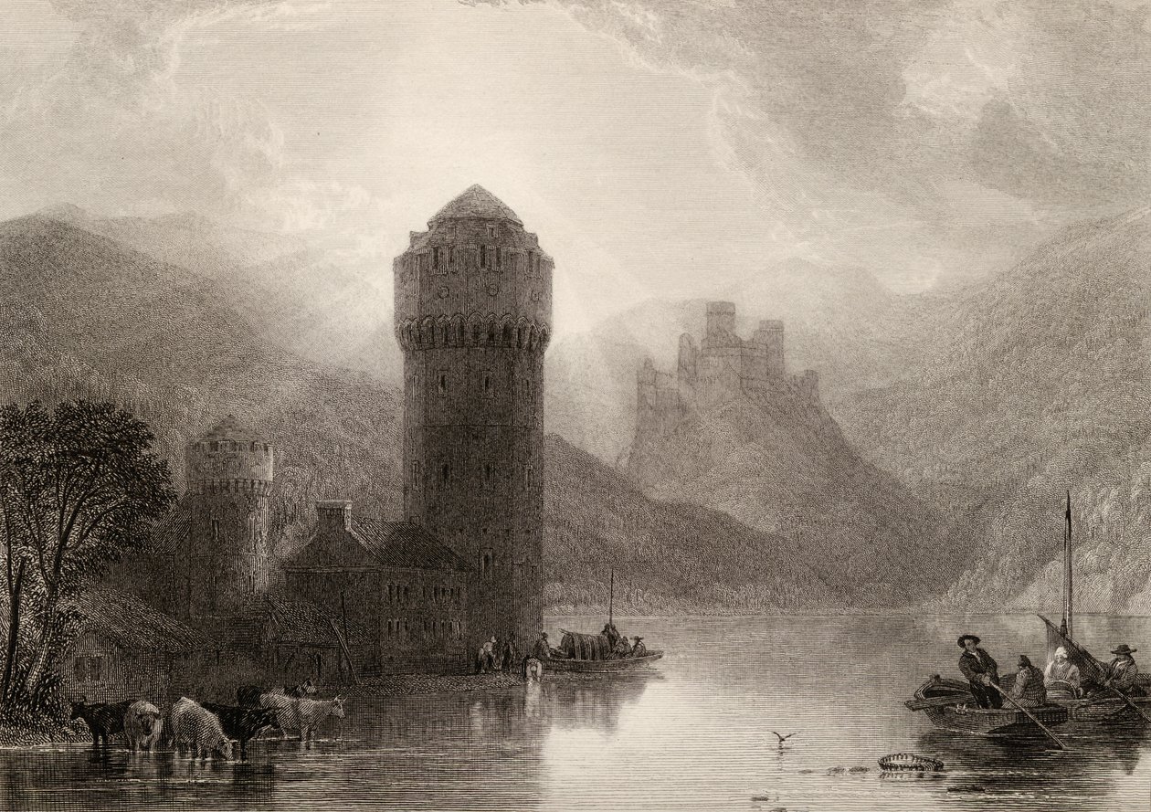 Torre de Niederlahnstein, gravada por E. Goodall, ilustração de "Os peregrinos do Reno", publicada em 1840 de David Roberts