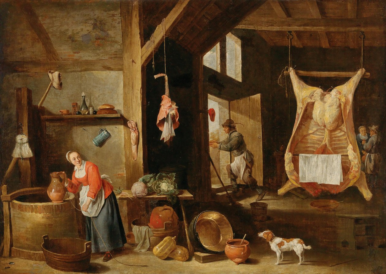 Interior de um açougue de David Teniers the Younger