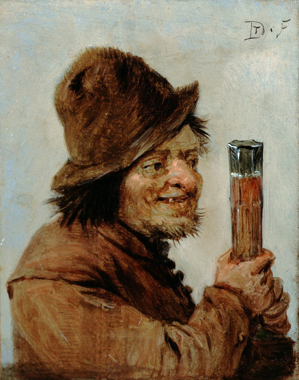 Um, camponês, segurando, um, vidro de David Teniers the Younger