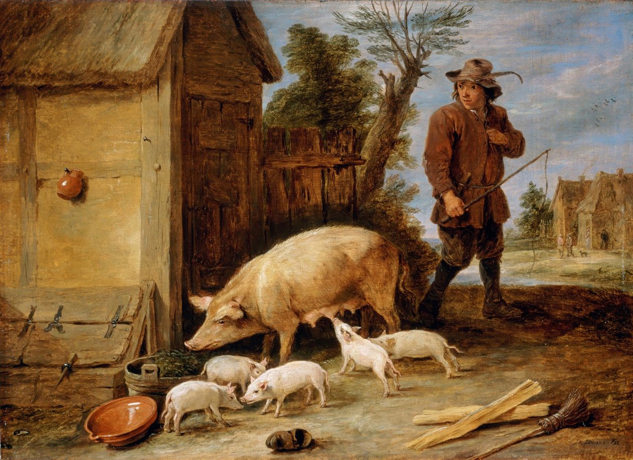 Uma porca e sua ninhada de David Teniers the Younger