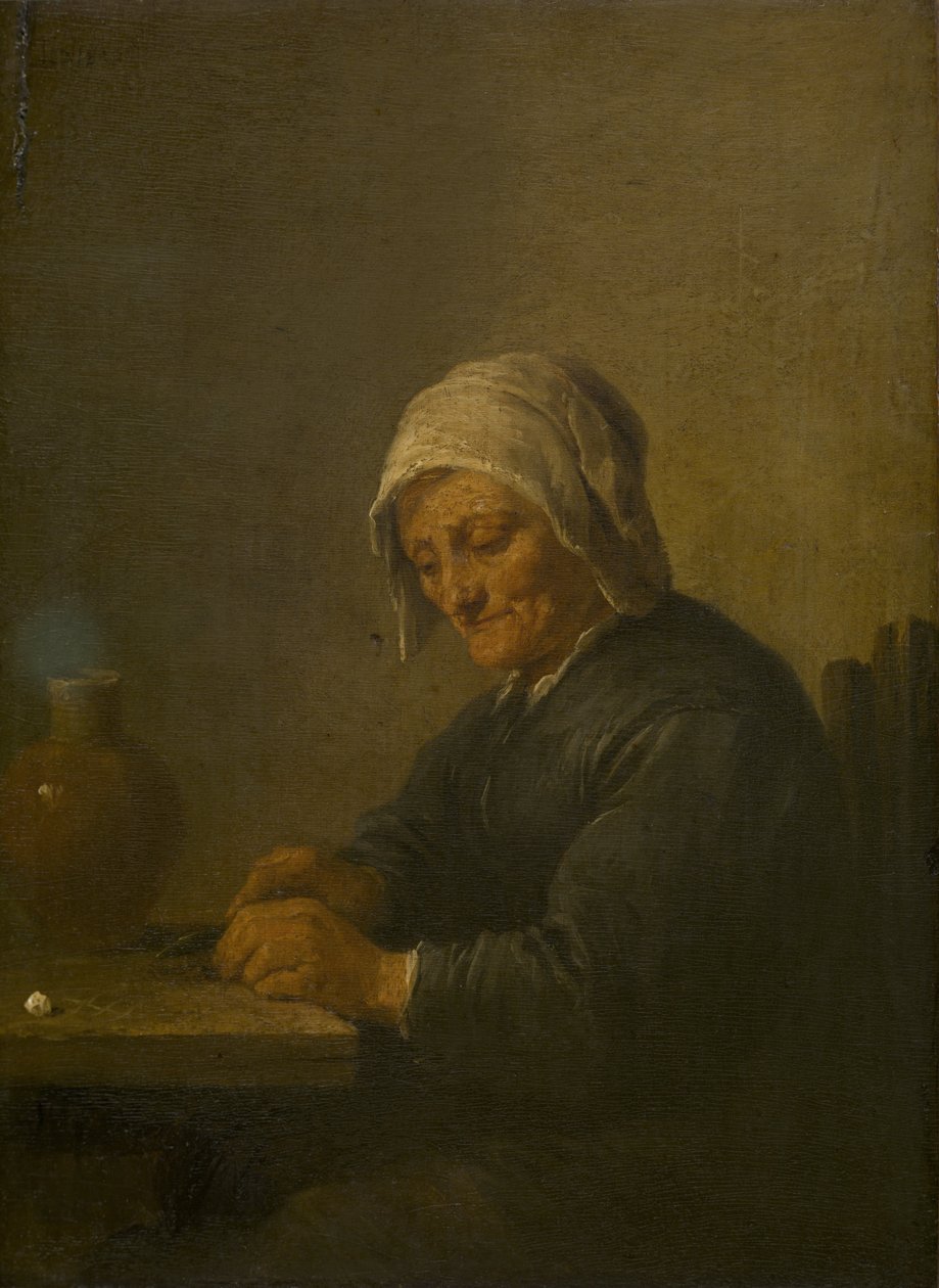 Corte, mulher velha, enquanto, fumar de David Teniers the Younger