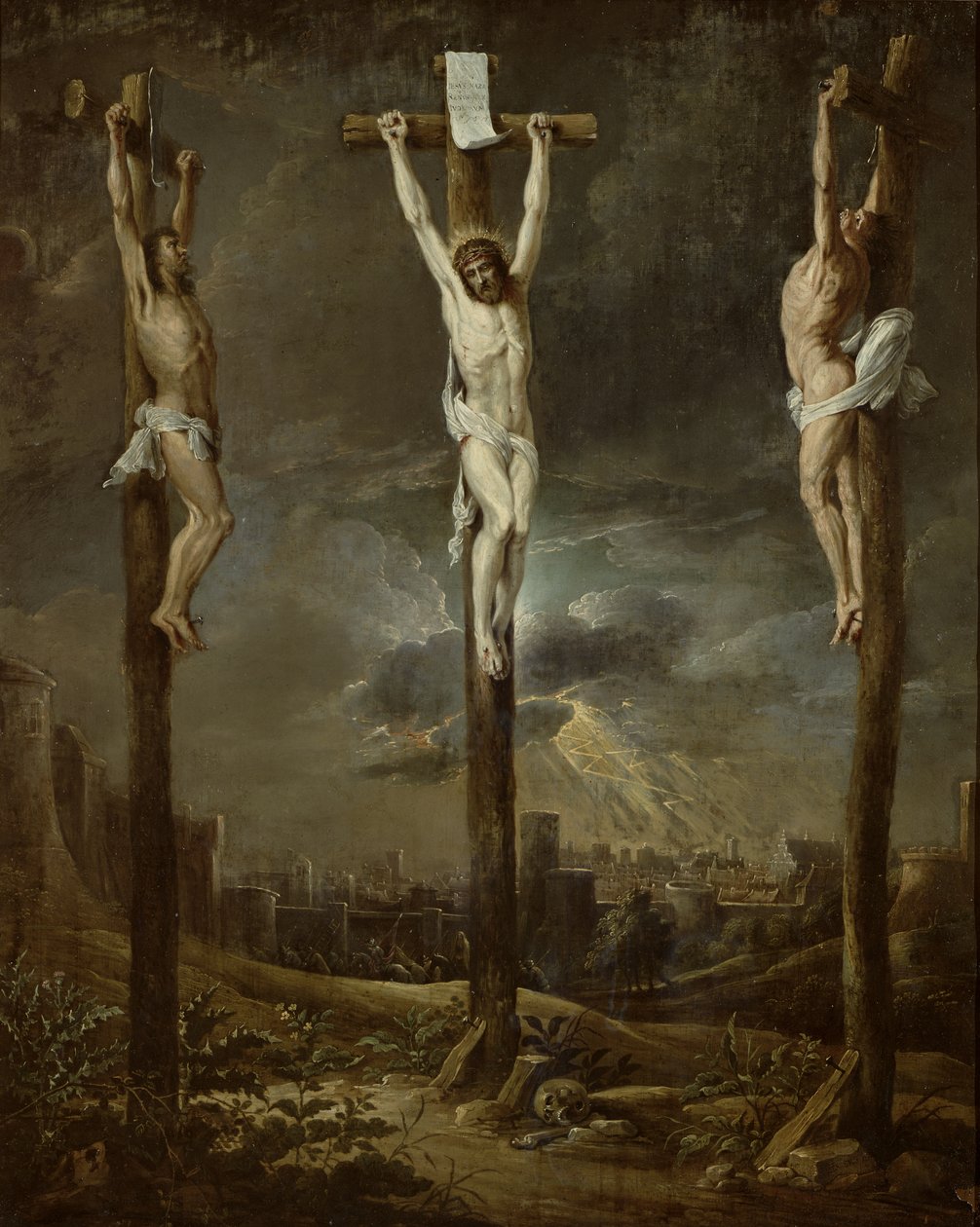 Calvário (óleo no cartão) de David Teniers the Younger