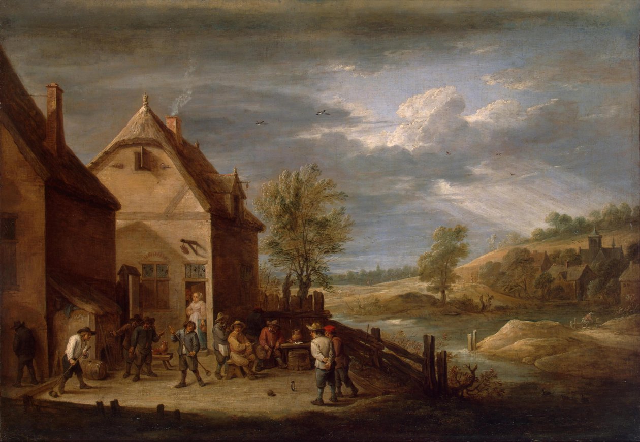 Paisagem, com, camponeses, boliche de David Teniers the Younger