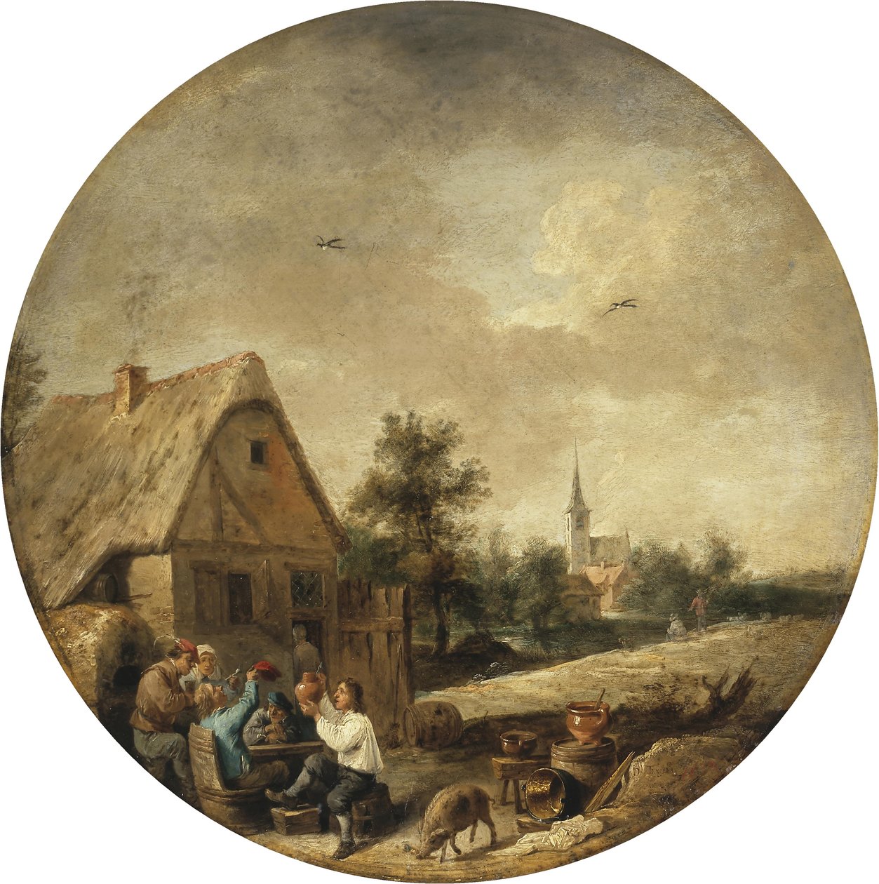 Paisagem com uma taberna rural de David Teniers the Younger