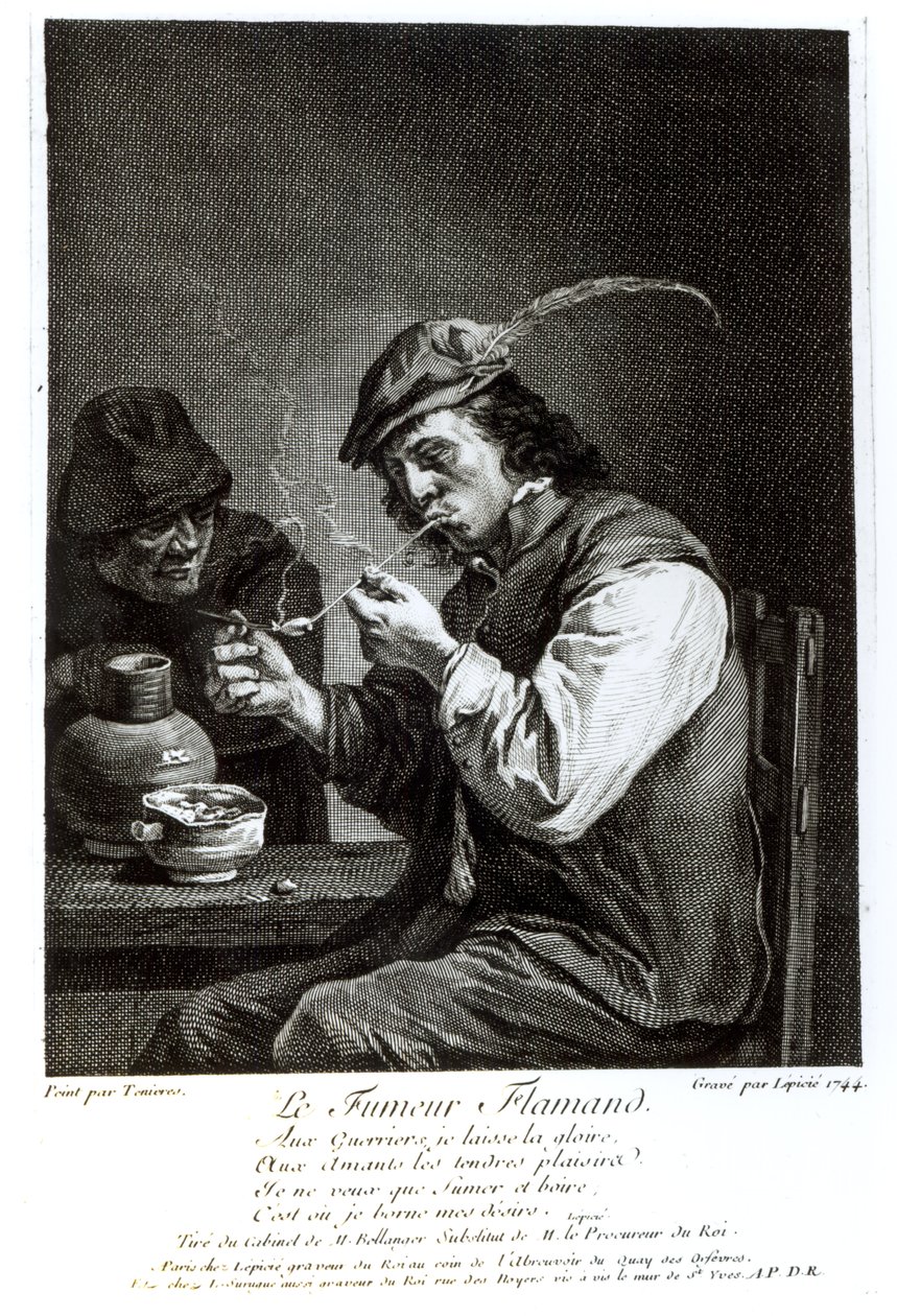 O fumador flamengo, gravado por Francois Bernard Lepicie (1698-1755), 1744 de David Teniers the Younger