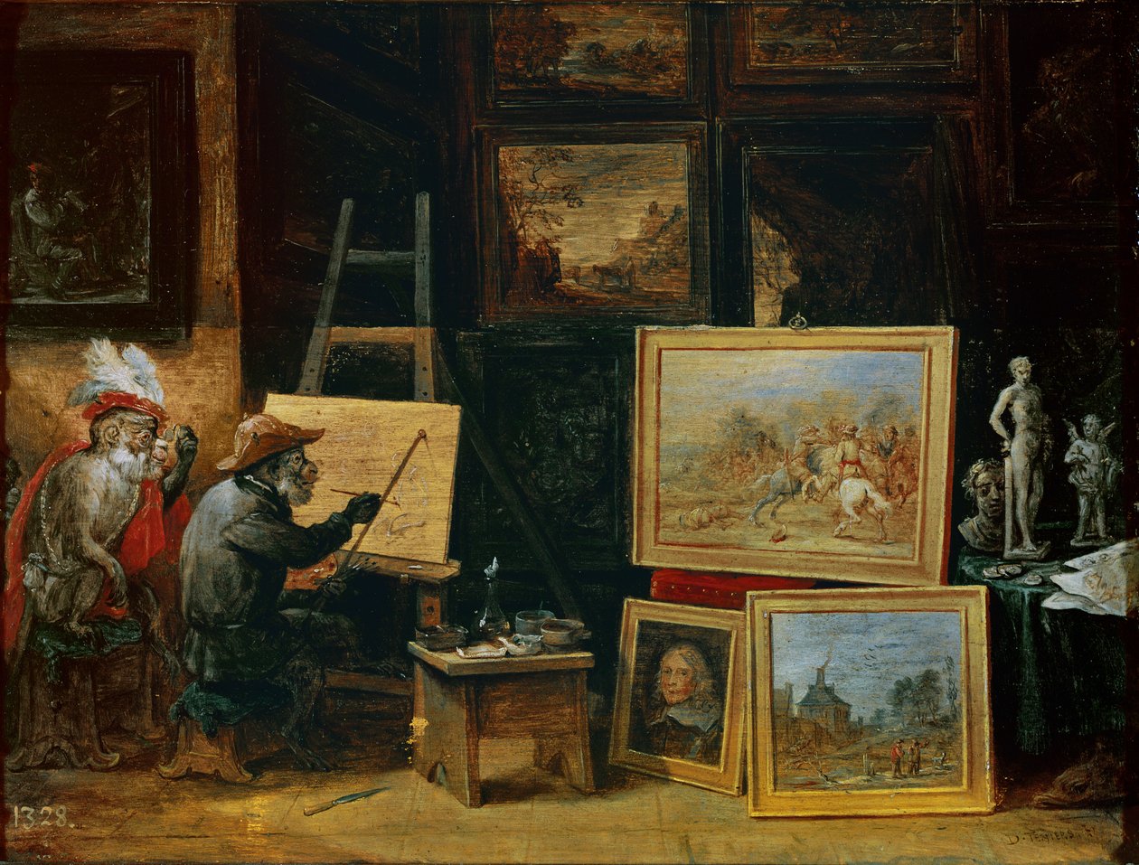 O Pintor de Macacos, 1805 (óleo sobre cobre) de David Teniers the Younger