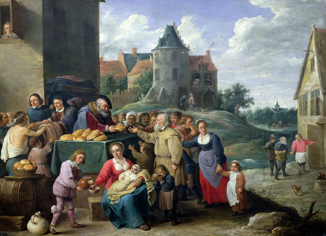 Os Sete Atos da Misericórdia (óleo no cartão) de David Teniers the Younger