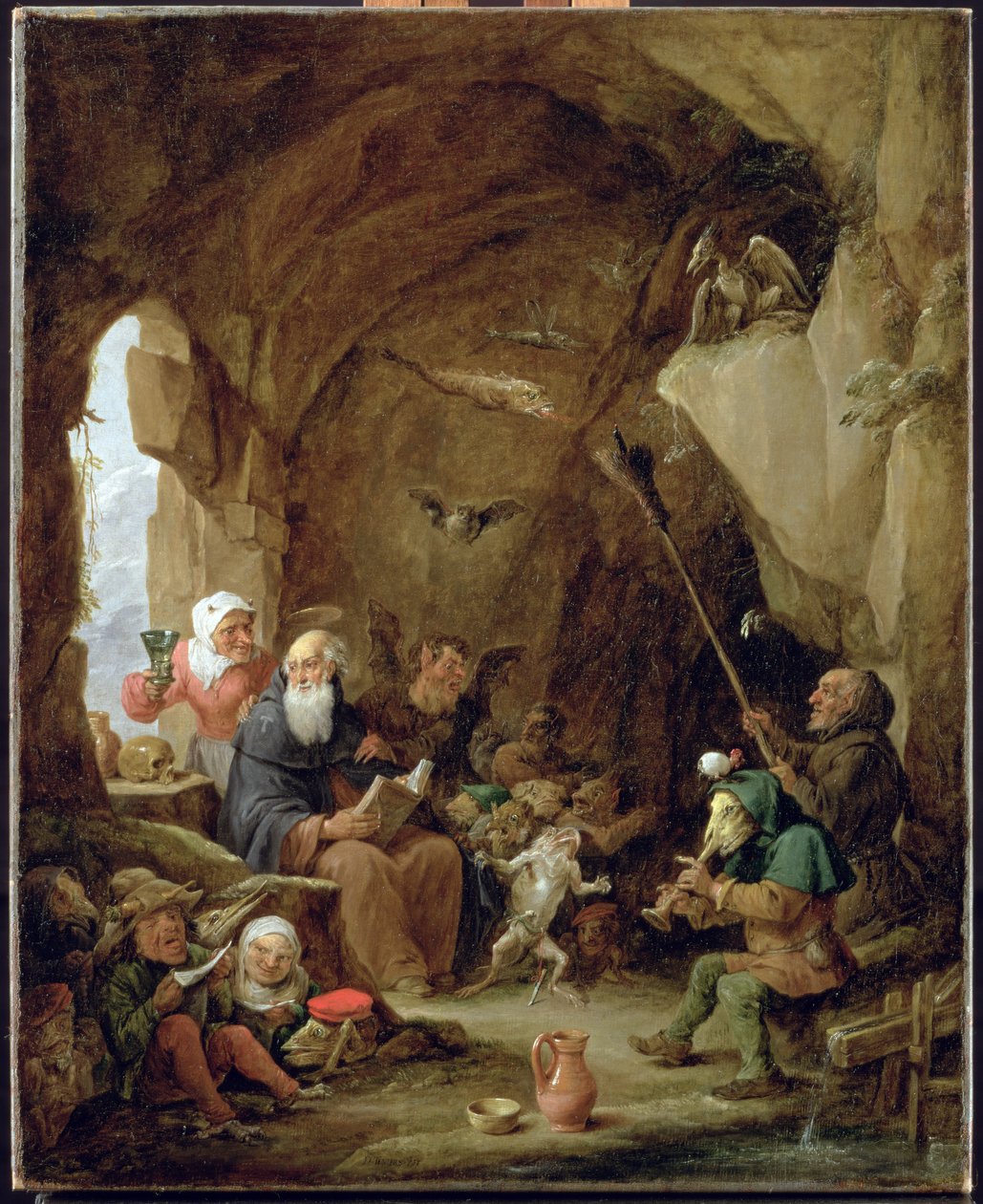 A tentação de Santo Antônio em uma caverna rochosa de David Teniers the Younger