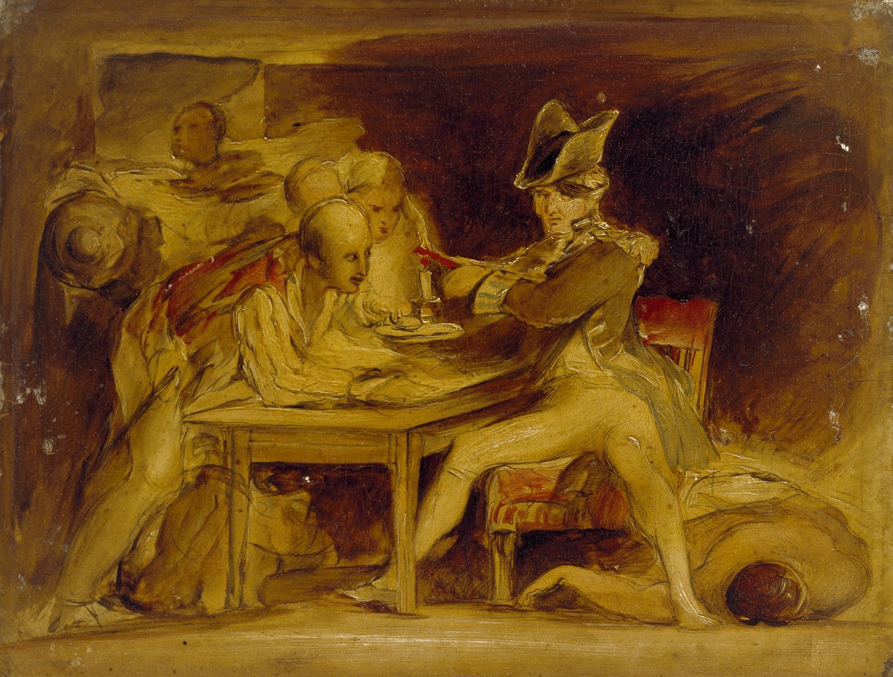 Nelson selando a carta de Copenhague, c. 1835 (óleo no painel, montado como desenho) de David Wilkie