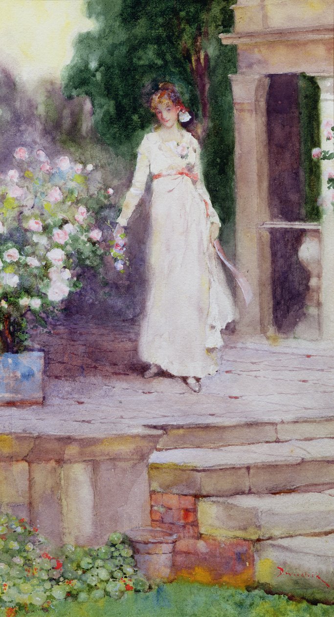 Senhora no terraço rosa de David Woodlock