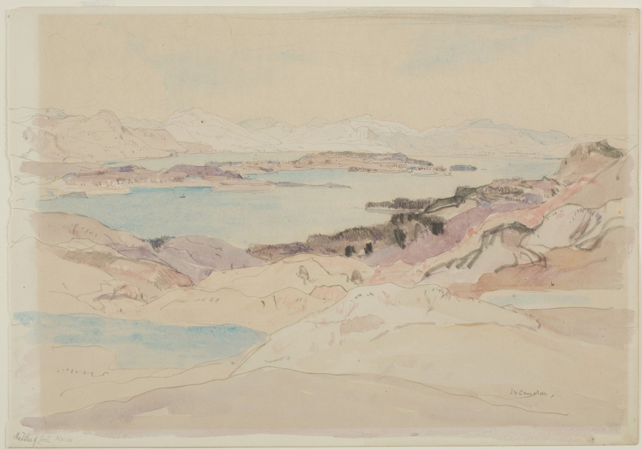 A Ilha de Loch Maree (lápis e wc no papel) de David Young Cameron