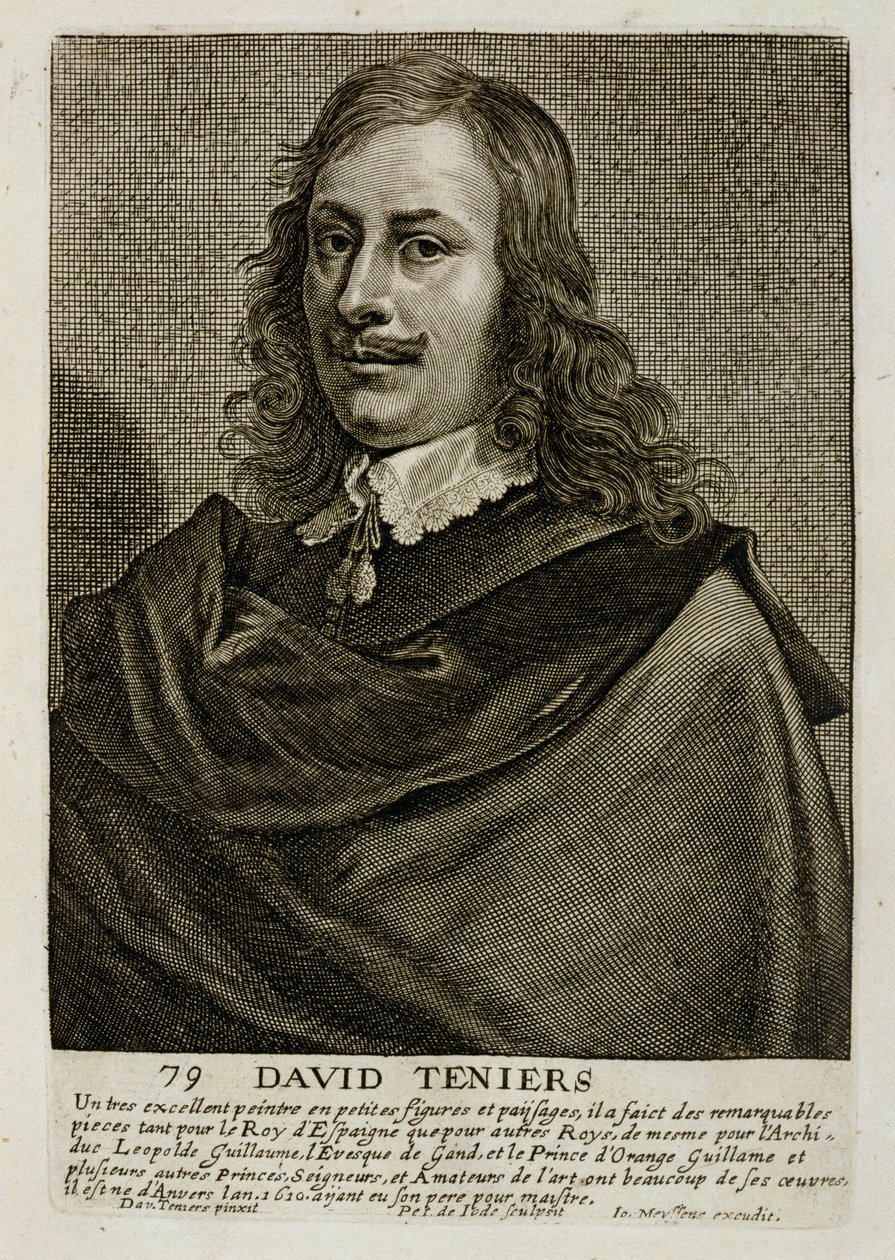 Auto-retrato, prato 79 de uma série de retratos de artistas, gravada por Pieter de Jode II (1606-p.1674) de David Teniers the Younger